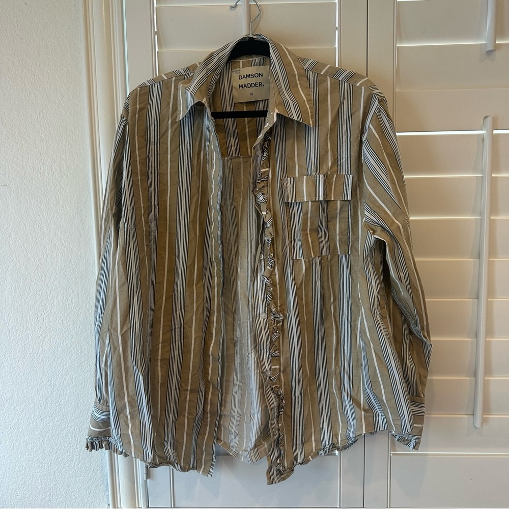 Damson Madder Brown and White Button Down Shirt with Classic Collar